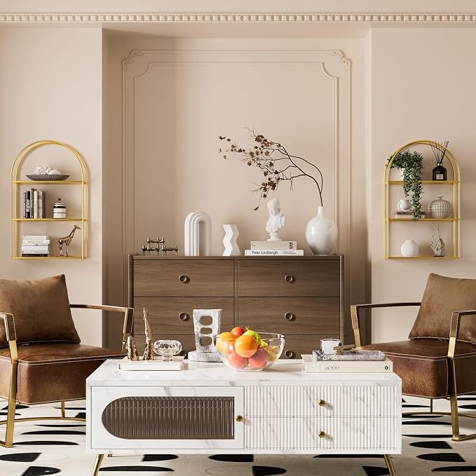 Crofy 3-Tier Arched Wall Shelf with Gold Frame & Transparent Shelves - Image 5