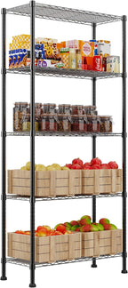 REGILLER 5-Wire Shelving Metal Storage Rack Adjustable Shelves,Standing Storage Shelf Units for Laundry Bathroom Kitchen Pantry Closet(Black,14.1" D x 30" W x 79" H) - Image 8