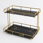 2-Tier Black Marble Bathroom Countertop Organizer – Glass Shelves & Gold Metal Frame, Stylish Vanity Storage Shelf for Perfume, Skincare, Makeup & Toiletries - Image 6