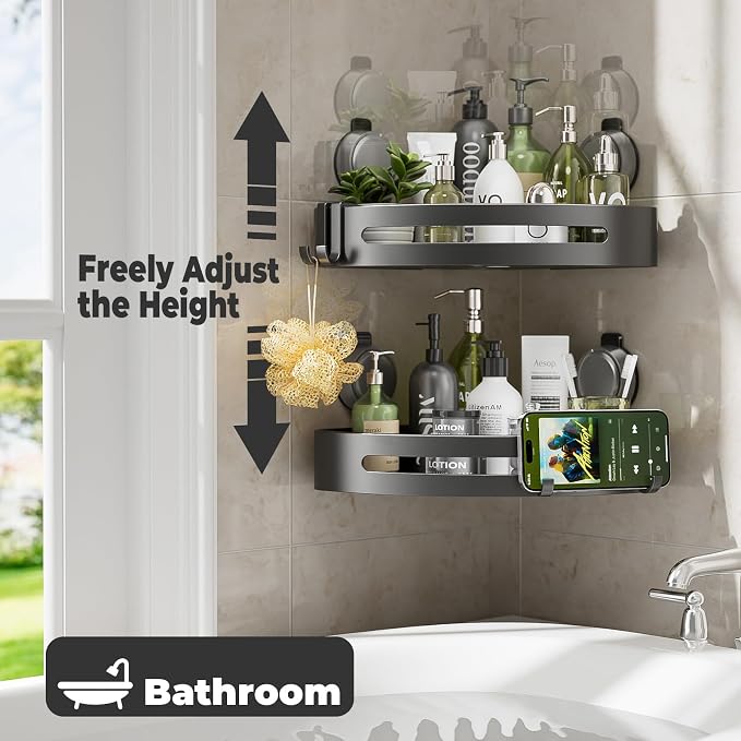 Corner Shower Caddy Suction Cup,Shower Shelves with Hooks,No Drilling Powerful Upgrade Suction Bathroom Corner Organizers and Storage,Removable Waterproof Rustproof Shower Shelf Bathroom Decor - Image 9