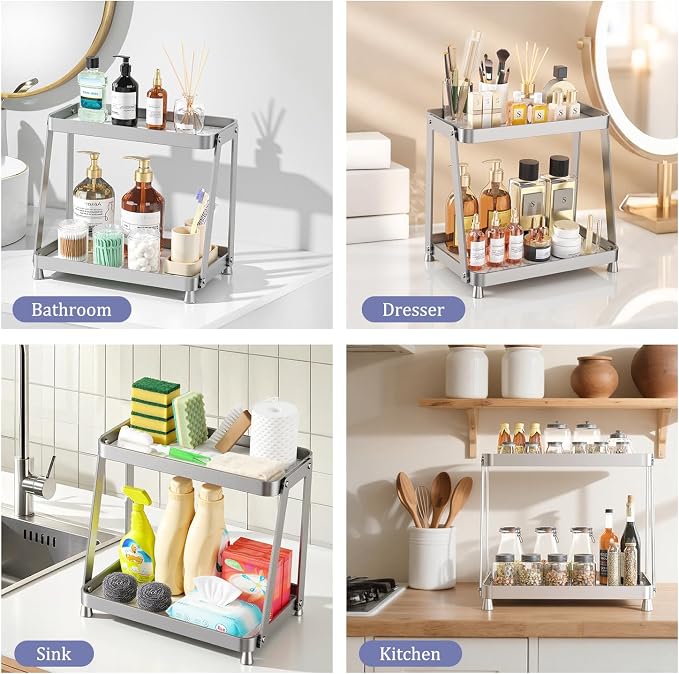 2-Tier Acrylic Bathroom Vanity Organizer, Silver - Image 5