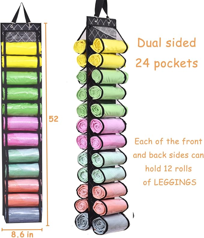 Legging Storage Bag Storage Hanger Can Holds 24 Leggings or Shirts Jeans Compartment Storage Hanger, Foldable Leggings Organizer Clothes Portable Closets Roll Holder (Color-LX) - Image 2
