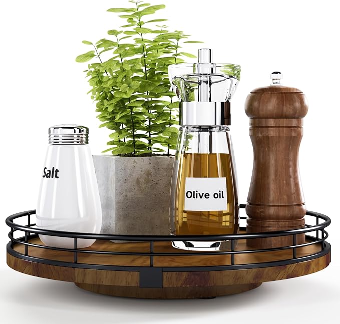 AMH 10-Inch Farmhouse Oak Lazy Susan Cabinet Organizer, Walnut Finish by AMH
