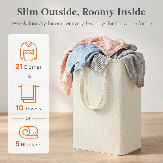 Lifewit Slim Collapsible Laundry Basket with Handles, 50L, Ivory - Image 3