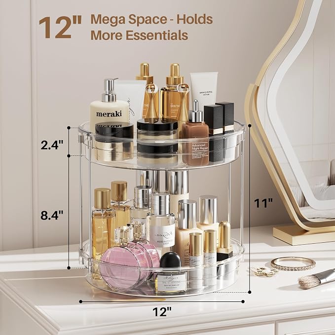 LAMU 2 Pack 2 Tier Lazy Susan Turntable Organizer 12inch Rotating Spice Rack Organization for Cabinet, Kitchen, Pantry, Countertop, Bathroom, Vanity, Medicine Cabinet Organizer, Clear - Image 3
