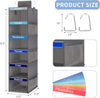 Weekly Kids Clothes Organizer 6-Shelf Hanging Closet Storage Dark Grey | Nonwoven Fabric, 6 Daily Shelves, 6 Mesh Side Pockets, 2 Metal Hooks, Foldable Design, for Kids Outfits and Accessories - Image 3