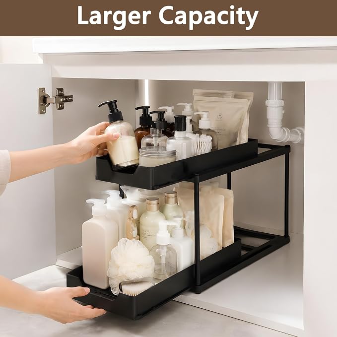 Under Sink Organizer for Bathroom & Kitchen, Large Capacity 2-Layer Sliding - Image 2