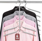 Space Saving Clothes Hangers,6 Tier Non Slip Shirt Hangers Closet Organizer | Space Saving Coat Hanger with Foam Padding,Closet Organizers and Storage for Shirts, Sweaters, Jackets, 2 Pack, Gray by DOIOWN