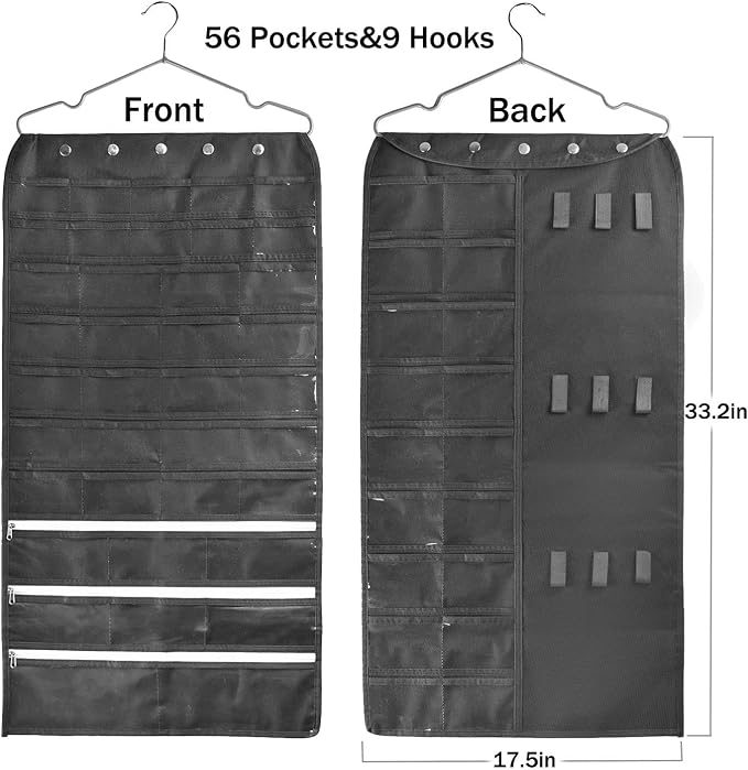 BB Brotrade Hanging Jewelry Organizer,Accessories Organizer,56 Pocket Organizer for Holding Jewelries (Black-56 Pockets) - Image 5