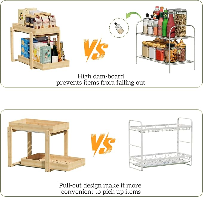 APRTAT 2 Pack Bamboo Under Sink Organizer, 2-Tier Pull Out Storage Drawers - Image 7
