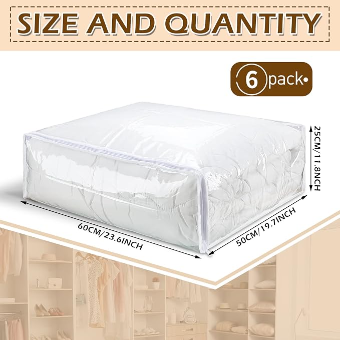 Shappy 6 Packs Clear Plastic Storage Bags with Zipper, 24 x 20 x 11 Inch | Sweater Bags, Moth Proof Protection, Vinyl, For Blankets Clothes Bed Sheet Comforters Pillows Quilt Closet Linen Organizer - Image 2