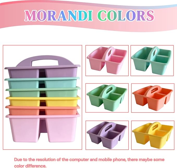 Set of 6 Classroom Caddy, Small Plastic Storage Caddy with Handle, Morandi - Image 6