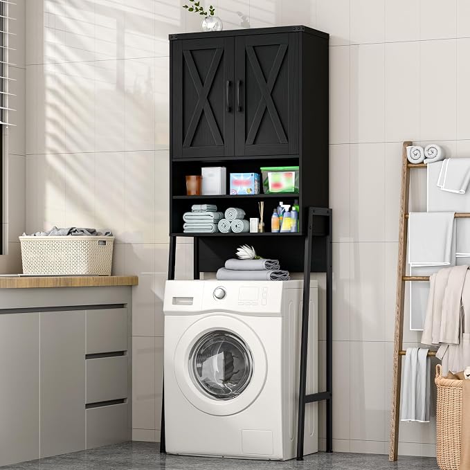 Vabches Metal Frame Over The Toilet Storage Cabinet, Black - Image 7