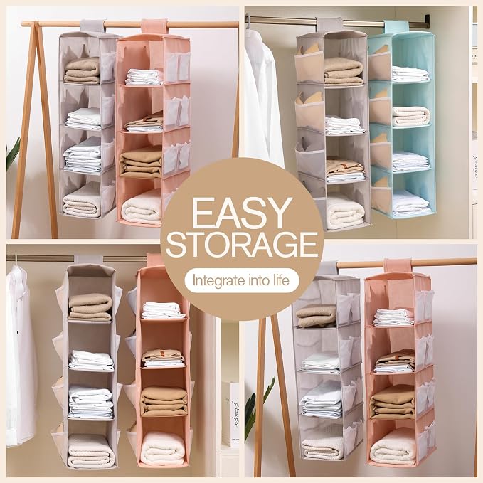 Hanging Closet Organizer, 4-Section Storage Shelves, Oxford Cloth with Mesh Pockets, (Gray, 2 Section) - Image 6