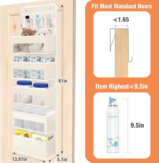 Over The Door Organizer Storage Large Capacity Hanging Bedroom Storage | 6 Shelves, Detachable, 40 LB Capacity, Mesh Design, Clear Window, Sturdy, Storage Organizer for Nursery, Pantry & Closet - Image 2