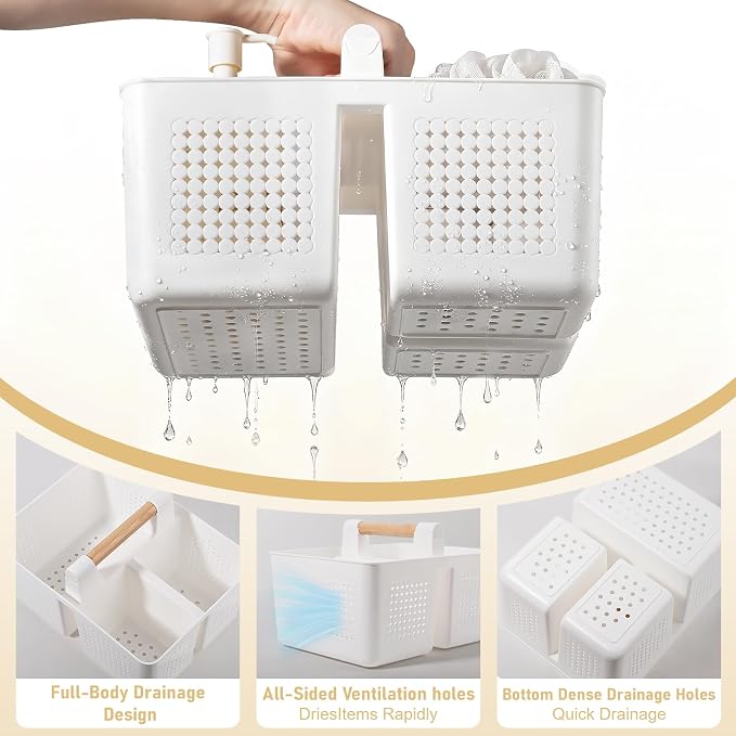 Portable Shower Caddy Basket Plastic Caddy Organizer with Handle White - Image 4