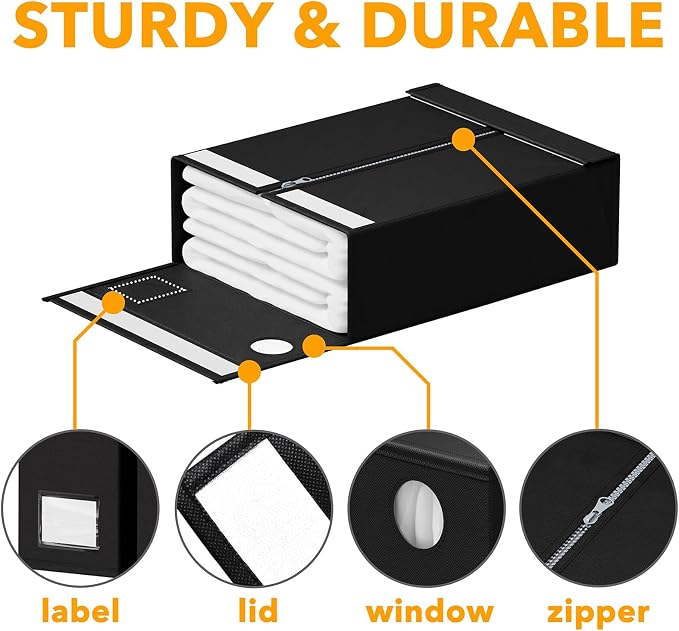 SpaceAid 4 Pack Bed Sheet Organizers and Storage, Foldable Sheet Organizer for Linen Closet, Sheets Set Folder Keeper with Window XL (Queen & King Size) Organizing Bedding Container, Black - Image 6
