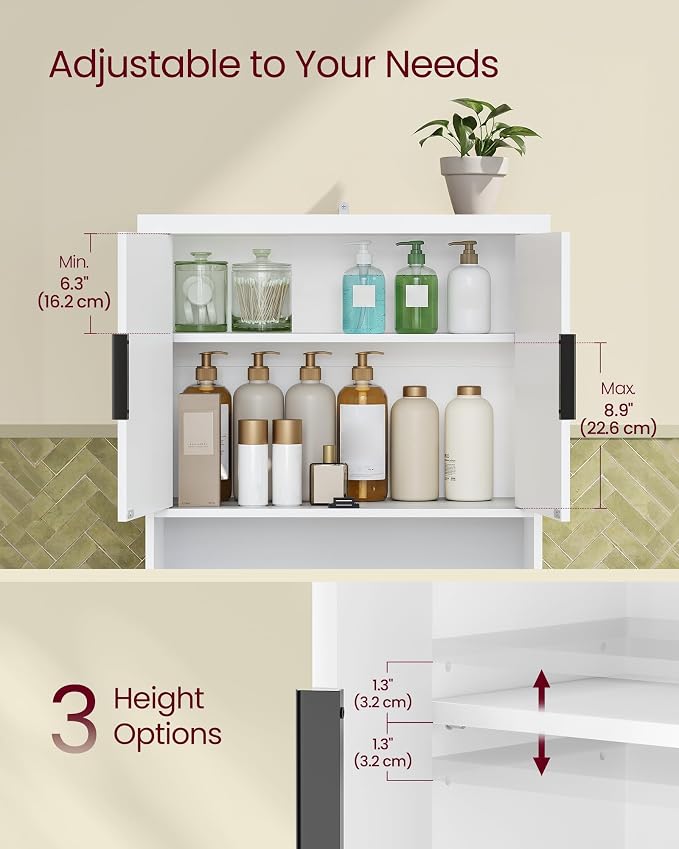 VASAGLE Over The Toilet Storage Cabinet, Doors, Adjustable Shelf, 23.6''W - Image 4