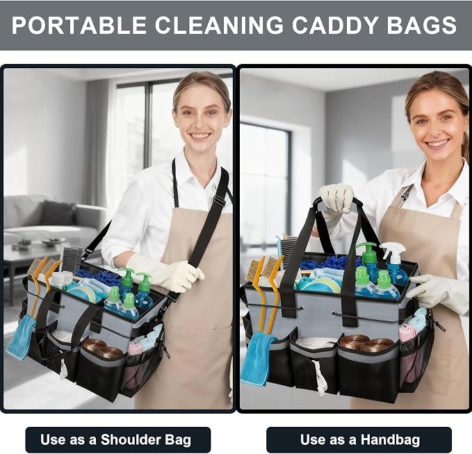 ALSLEA Large Cleaning Caddy Bag 15" x 10½" x 9" Heavy-Duty Organizer Tote for Home, Housekeepers, Janitors Cleaning Caddy for Cleaning Supplies with Shoulder Strap & Multiple Pockets (Gray) - Image 5