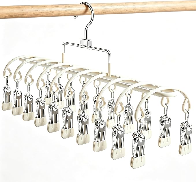 Pants Hangers with 20 Clips, Space Saving Hanging Closet Organizer (Beige) by VSVstoage