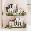 Asayuee 2-Tier Corner Bathroom Counter Organizer with Top Toothbrush Holders,Large Makeup Organizer Countertop with Brush Holder,Skincare Organizers Corner,Exquisite Vanity Organizer(Green, 2 Tier) by Asayuee