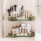 Asayuee 2-Tier Corner Bathroom Counter Organizer with Top Toothbrush Holders,Large Makeup Organizer Countertop with Brush Holder,Skincare Organizers Corner,Exquisite Vanity Organizer(Green, 2 Tier) by Asayuee