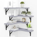 ROMGUAR CRAFT Corner Floating Shelves Wall Mounted Set of 4, Rustic Wood Storage Display Shelves for Home Decor, Bathroom, Kitchen, Bedroom, Living Room, Office (Light Grey) by ROMGUAR+CRAFT