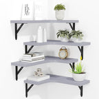 ROMGUAR CRAFT Corner Floating Shelves Wall Mounted Set of 4, Rustic Wood Storage Display Shelves for Home Decor, Bathroom, Kitchen, Bedroom, Living Room, Office (Light Grey) by ROMGUAR+CRAFT