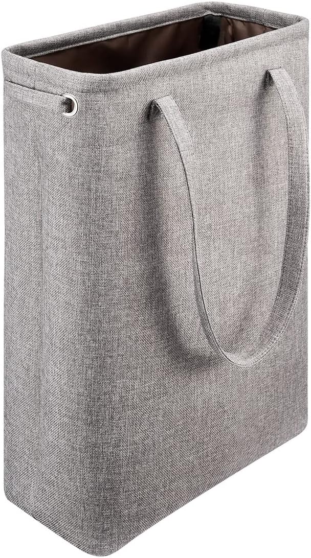 Laundry Basket with Handles Grey Coffee-Slim Laundry Bin Collapsible Dirty Clothes Basket Narrow Laundry Bag Foldable Dirty Hamper for Camping, Dorms, Apartments by iBKGOO