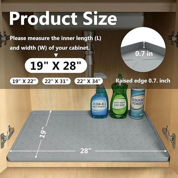 Mateeylife Under Sink Mat Kitchen Waterproof, Silicone Sink Tray 28"X19" - Image 3