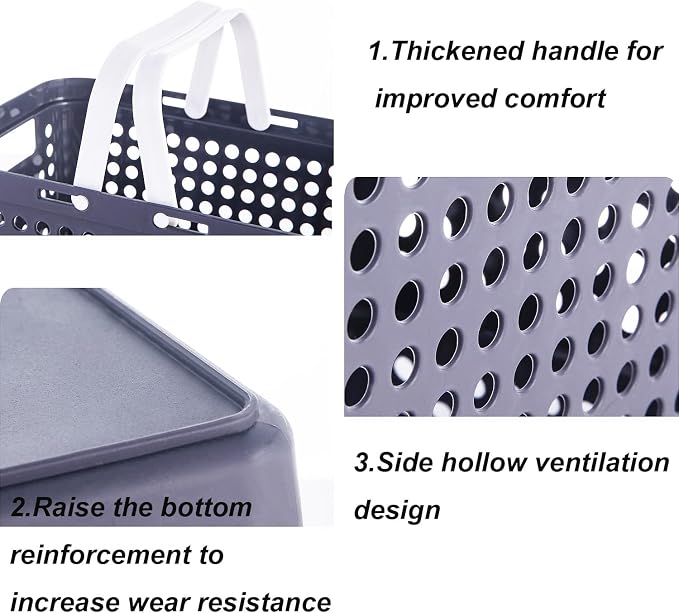 Plastic Shower Caddy Basket with Handles, Cleaning Supply for Dorm, School, Camping, Travel, Bathroom (dark grey 2 pack) - Image 2