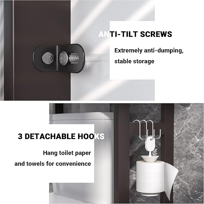 Homykic Over The Toilet Storage, 3-Tier Bamboo Bathroom Shelf, Espresso - Image 7