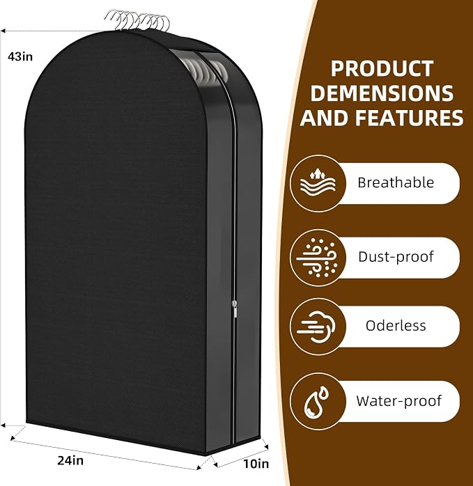 Black Garment Bags for Hanging Clothes, 4-Pack, 43" - Image 2