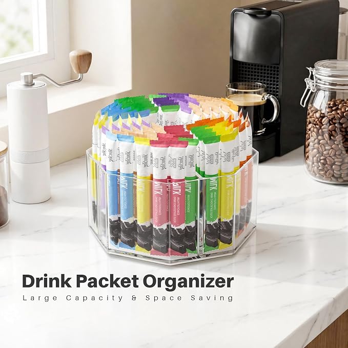 Divided Drink Packet Organizer, Octagonal 5 Compartment Clear Lazy Susan - Image 5