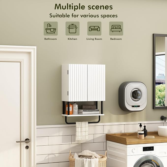 RUSTOWN Fluted Bathroom Wall Cabinet with 2 Doors, 3-Tier Medicine Cabinet - Image 4
