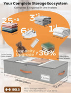 TOSKING 2-Pack Under Bed Storage Drawers with Wheels, 6 Vacuum Bags, 7.9" Height, Large 65L/80 lbs Clear Lid Rolling Bin, 900D Oxford, Space Saver for Dorm Bedroom, Blankets, Clothes, Shoes, Gray - Image 4