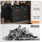 Shoe Organizer for Closet, 2-Pack Foldable Shoe Storage Box with Adjustable Dividers & Clear Cover, Fits 16 Pairs, Black, Durable and Space-Saving - Image 4