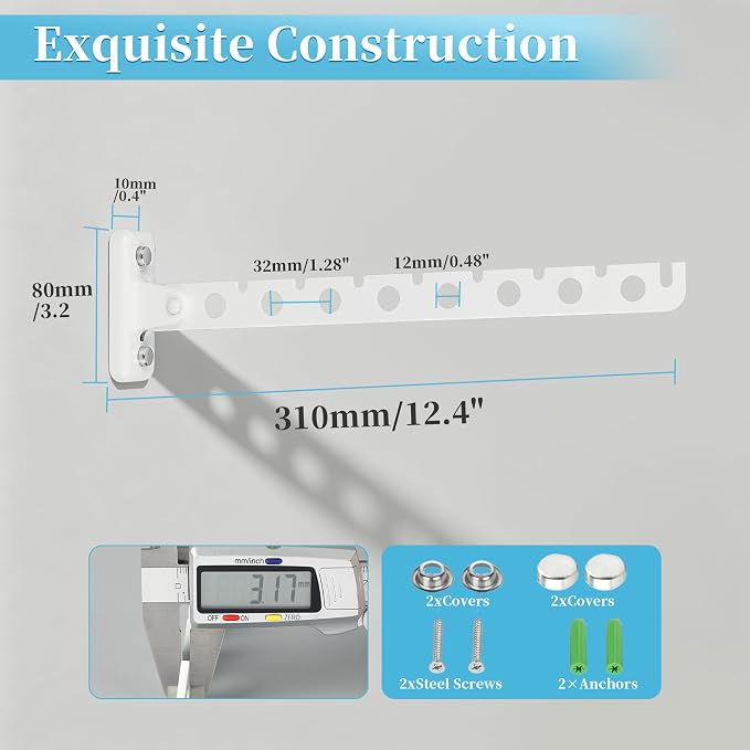Alise Clothes Drying Rack Wall Mounted Foldable Coat Hanger,White,1P - Image 3