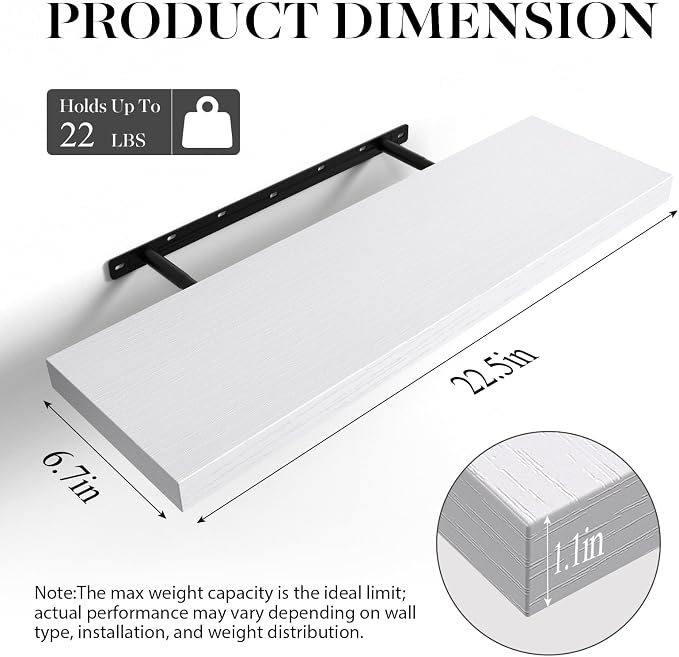 BAYKA White Floating Shelves 22.5in, Set of 3, Wall Mounted for Wall Decor - Image 3