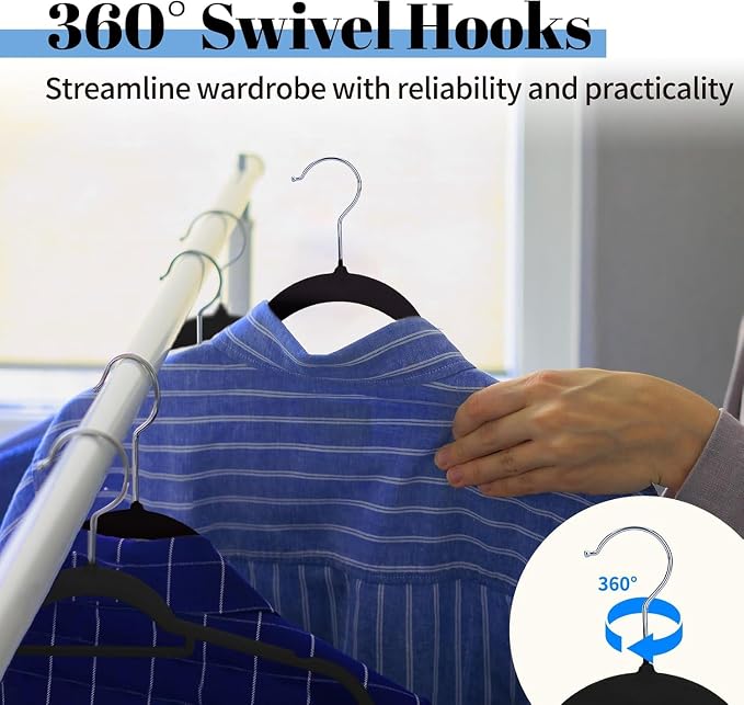 Smartor Black Velvet Hangers 120 Pack, Non-Slip Clothes Hanger with Tie Bar - Image 7