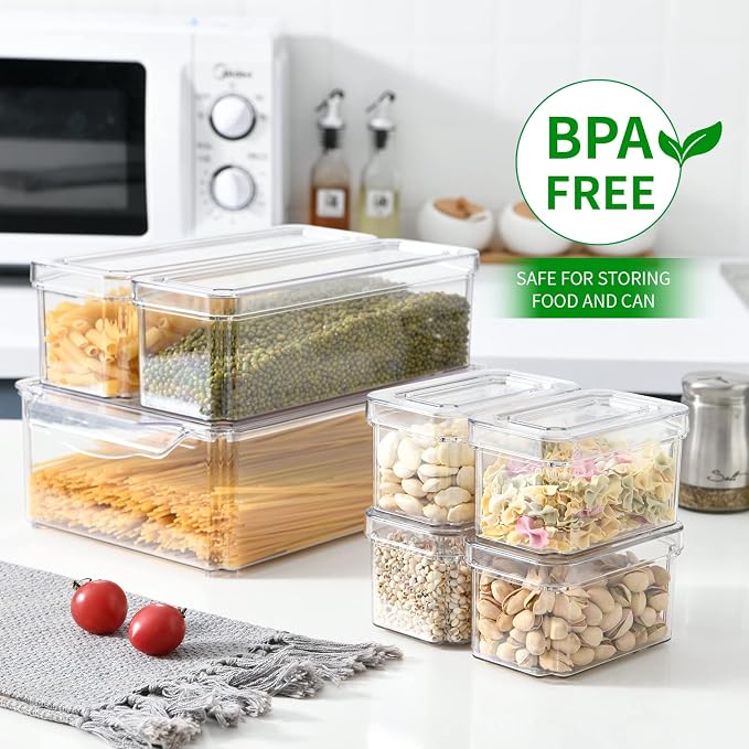 Pure Future 10-Pack Clear Fridge Organizer Containers with Lids, Stackable BPA-Free Refrigerator & Produce Storage Containers with Drain Tray & Anti-Slip Base for Fruits, Veggies & Drinks - Image 8