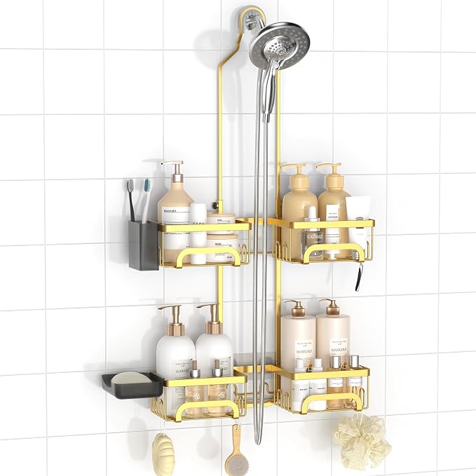 REINHARDT Split Shower Caddy Hanging for Handheld Showerheads, Gold by REINHARDT