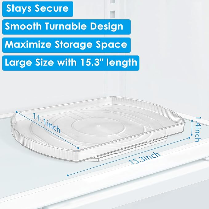 Lazy Susan Turntable for Refrigerator, Square Turntable Organizer for Fridge Cabinet, Pantry, Countertop (15.3" x 11.1" Rectangle 2 Pack - Clear) - Image 9