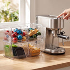 Novabright 4 Pcs Clear Plastic Storage Bins Stackable Pantry Storage Organizer Kitchen Cabinet Organizers Ideal Containers for Coffee Pod Tea Sugar Bag Office Fridge Caddy - Image 4