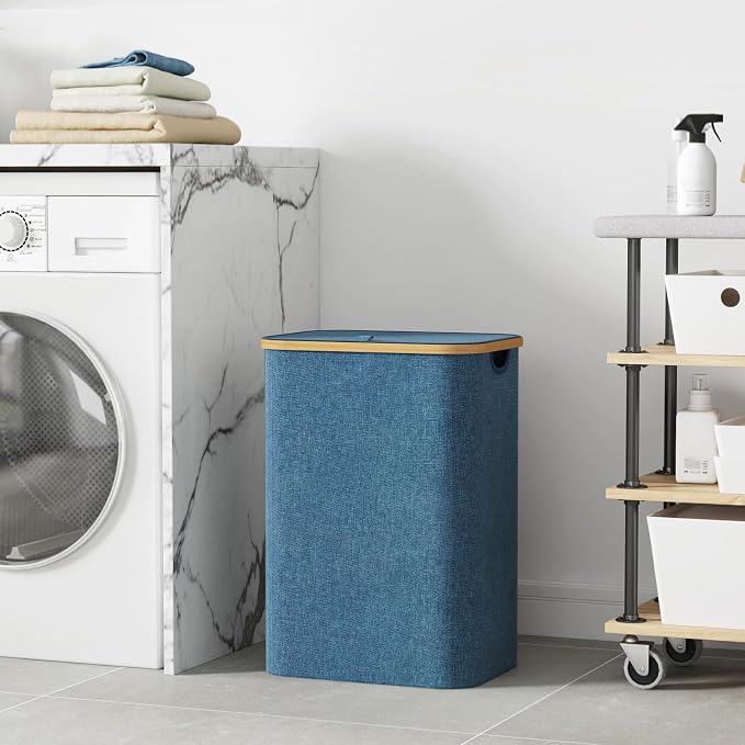 Lifewit 80L Large Laundry Basket with Lid, Removable Bags, Dark Blue - Image 2