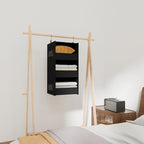 3-Shelf Hanging Closet Organizer, Washable Foldable Storage Shelves, Black | Front lip keeps items secure; side pockets add room; Oxford fabric handles towels, shirts, baby items, dorms, RVs or travel. - Image 7