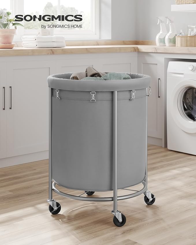 SONGMICS Laundry Basket with Wheels,190L, Steel Frame, Removable Bag - Image 2