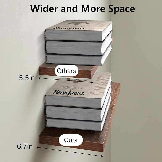 BAYKA Walnut-Like Floating Shelves 15.7in, 3 Pack, Wall Mounted Wall Decor - Image 3