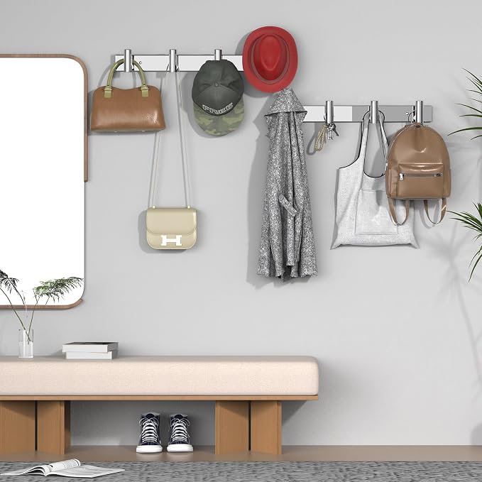 VAEHOLD Hat and Coat Wall Mount Rack - Hooks for Robes, Bags, Keys, and Towels - Bathroom Towel Hanger Organizer (Polished Chrome, “T“ Shape 4 Hooks 2 Pack) - Image 3