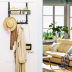 Consumest Over The Door Hooks Organizer - 2 Tier Over Door Hanger with 16 Hooks & 2 Baskets for Hanging Coat, Clothing, Towel, Back Storage for Bathroom, Closet, College Dorm, Black - Image 2